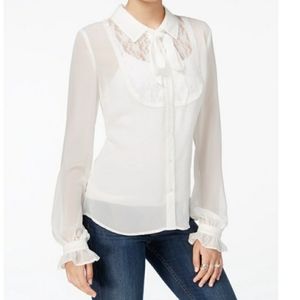 Fairchild White Button Down Collared Lace M Blouse